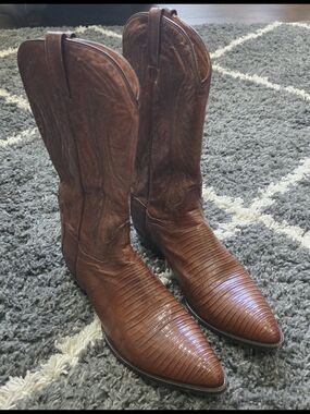 Dan Post -Men's Antique Tan TEJU Lizard Brown Cowboy Boots Size 13D